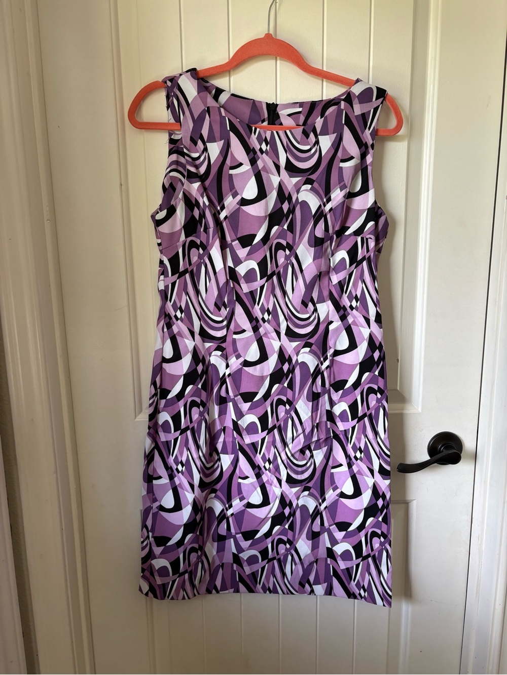 Connected Apparel Sleeveless Purple Abstract Print Sheath Dress - Picture 2 of 5